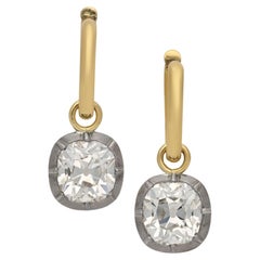 Hancocks 4.16ct Old Mine Cushion Cut Georgian Revival Diamond Earrings