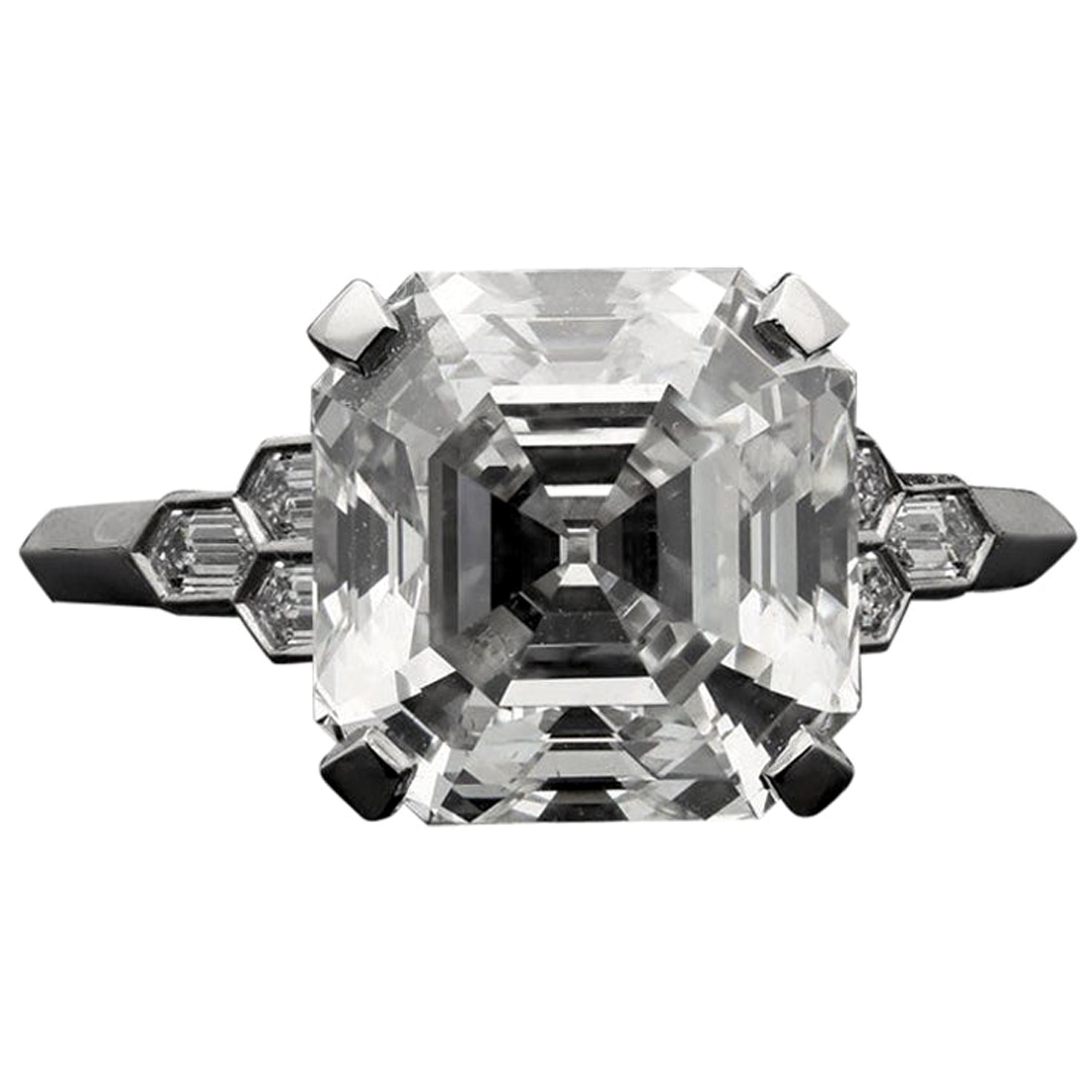 Hancocks 4.58 Carat G VS Asscher Cut Diamond & Honeycomb Diamond-Set in Platinum
