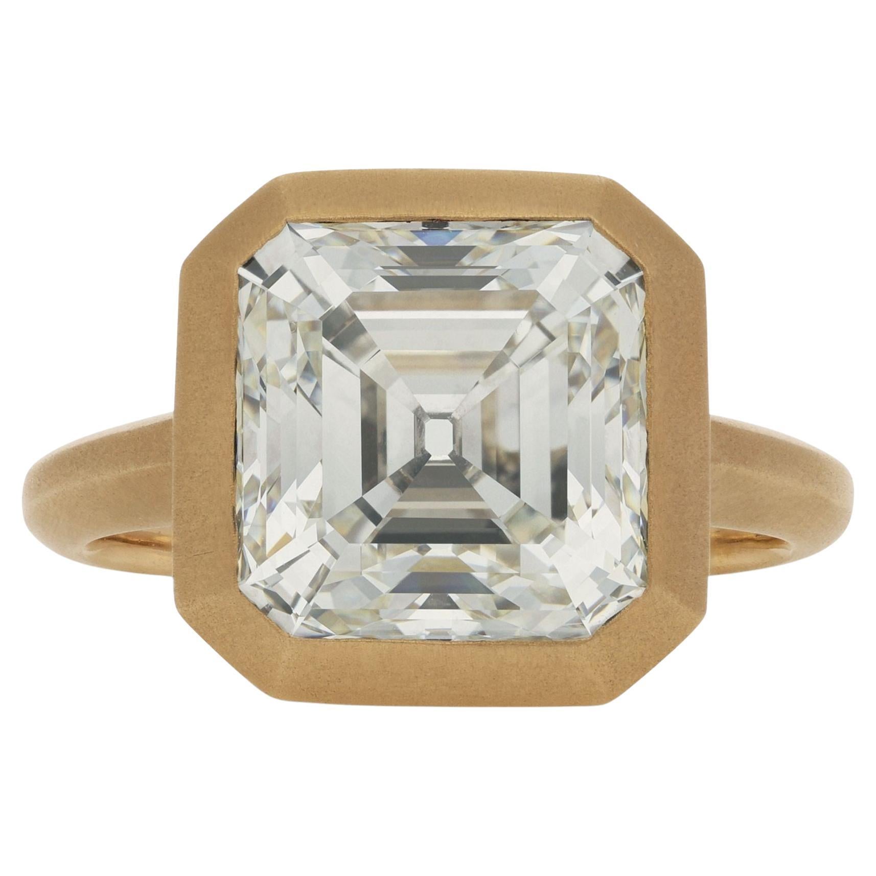 Hancock’s 5.06ct Antique Asscher Cut Diamond in Brushed Rose Gold Solitaire Ring For Sale