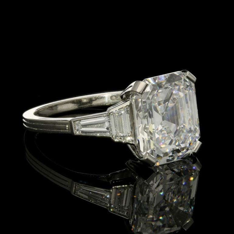Contemporary Hancocks GIA Certified 5.08 Carat Asscher Cut Diamond Ring