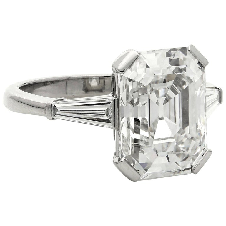 5.19-carat old emerald-cut diamond and platinum ring