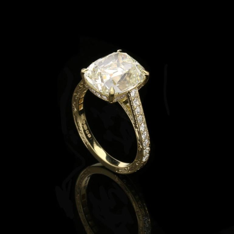 Cushion Cut Hancocks 5.72 Ct Old Mine Brilliant Cut Diamond Solitaire Ring in 18ct Gold Band