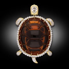 Hancocks Carved Citrine & Diamond 'Harriet' Tortoise Brooch in 18ct Yellow Gold