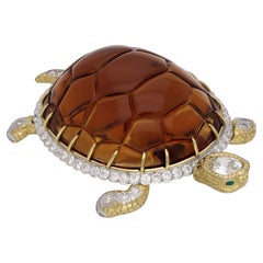 Hancocks Carved Citrine & Diamond 'Harriet' Tortoise Brooch in 18ct Yellow Gold