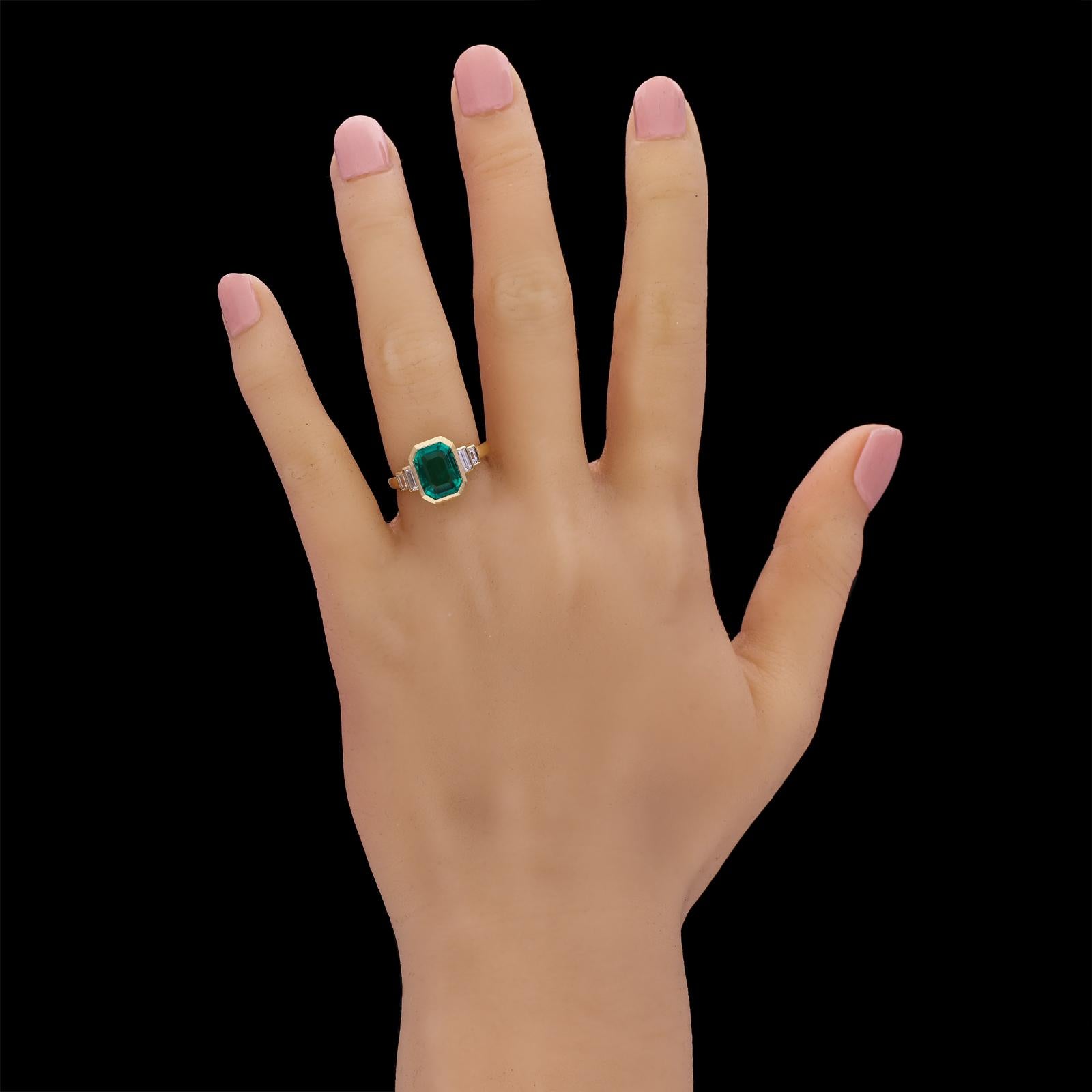 Women's or Men's Hancocks Contemporary 2.41ct Emerald-Cut Colombian Emerald Ring Diamond Shoulder For Sale