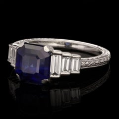 Hancocks Contemporary 2.80ct Sapphire and Baguette Diamond Ring Platinum