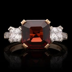 Hancocks Contemporary 4.09ct Asscher Cut Burmese Spinel Diamond Three Stone Ring