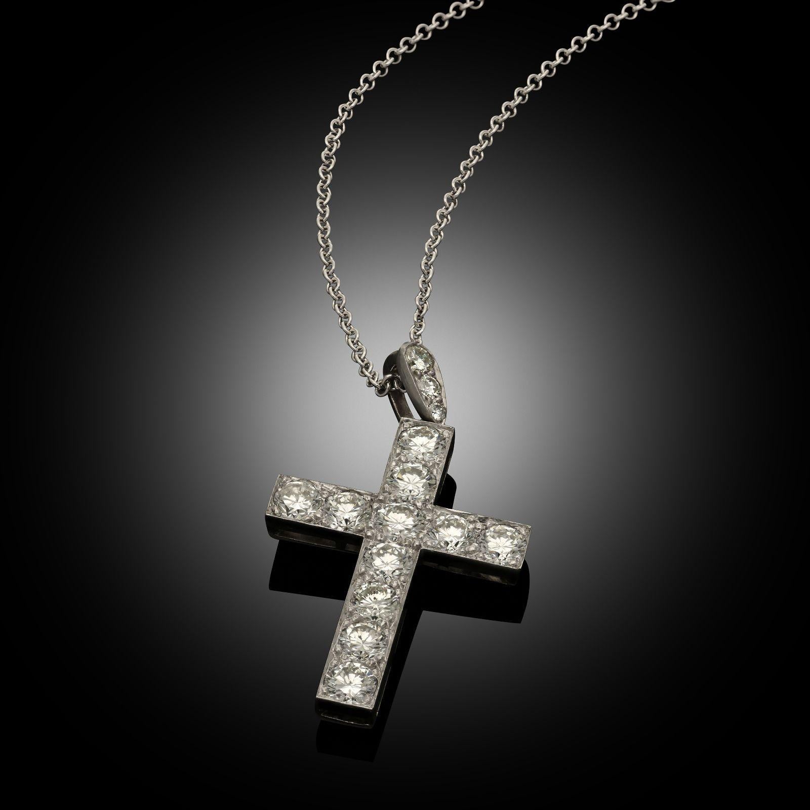 Brilliant Cut Hancocks Diamond & Platinum Cross Pendant Circa 1990 For Sale