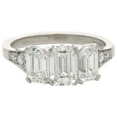 Hancocks Elegant Emerald-Cut Diamond Three-Stone Platinum Ring