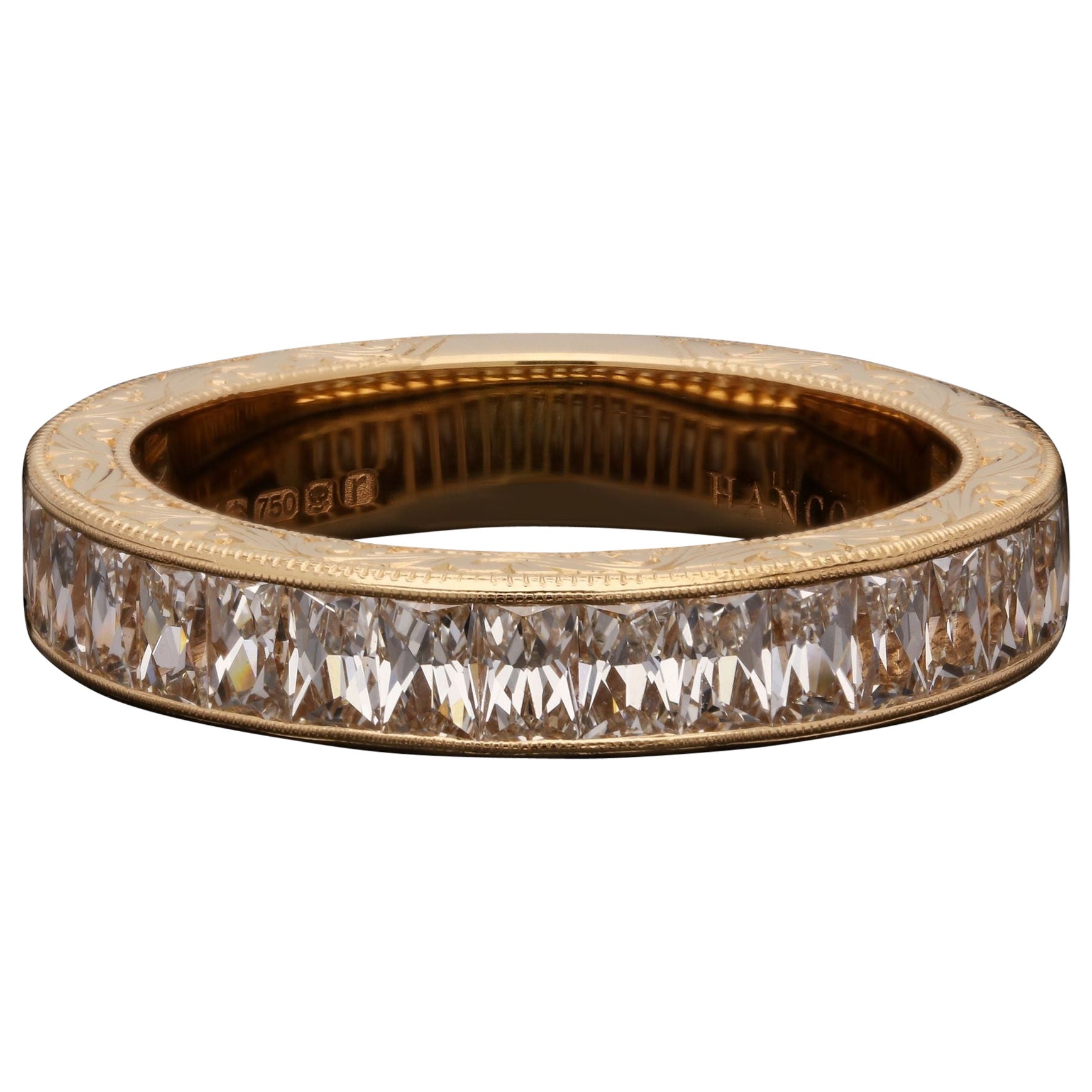 Hancocks, bague d'éternité « North/ South » en or rose gravé avec diamants taille française
