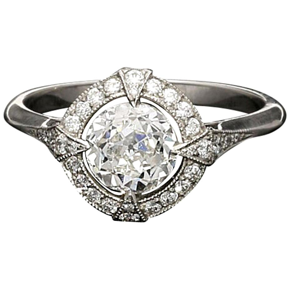 Hancocks GIA Certified 1.15 Carat Old European Cut Diamond Cluster Ring For Sale