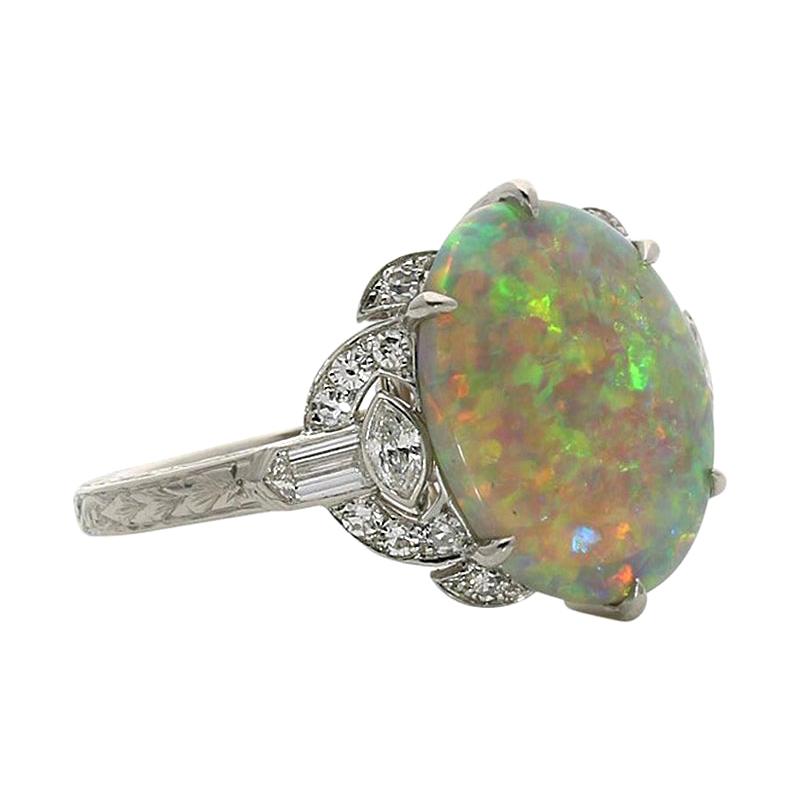 Hancocks Opal and Diamond Ring Set in Platinum with Diamond Shoulders For Sale