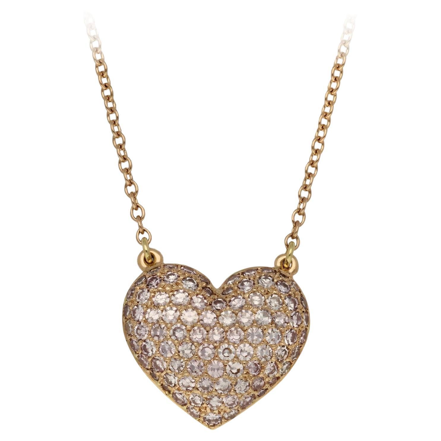 Hancocks Pendentif en forme de coeur en or rose 18ct et diamants roses Contemporary en vente