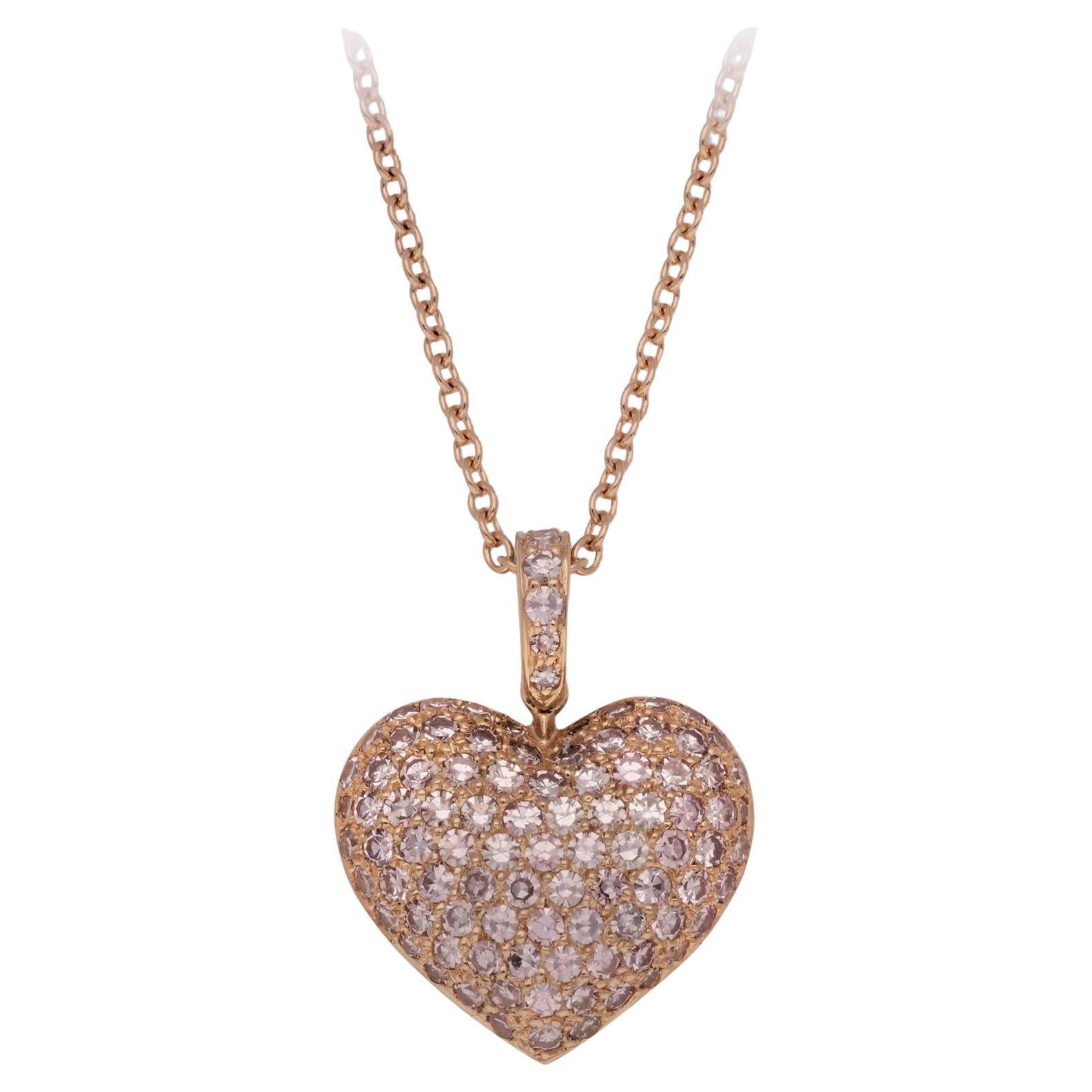 Hancocks Pink Diamond And 18ct Rose Gold Heart Shape Pendant Contemporary