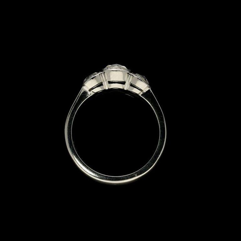 Women's or Men's Hancocks Three Stone Rose Cut Diamond Ring In Platinum Mount Contemporary For Sale