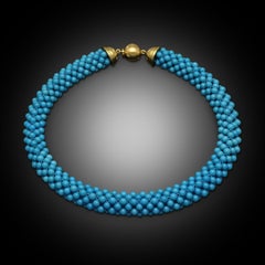 Hancocks Turquoise, Diamond & 18ct Yellow Gold Woven Bead Necklace