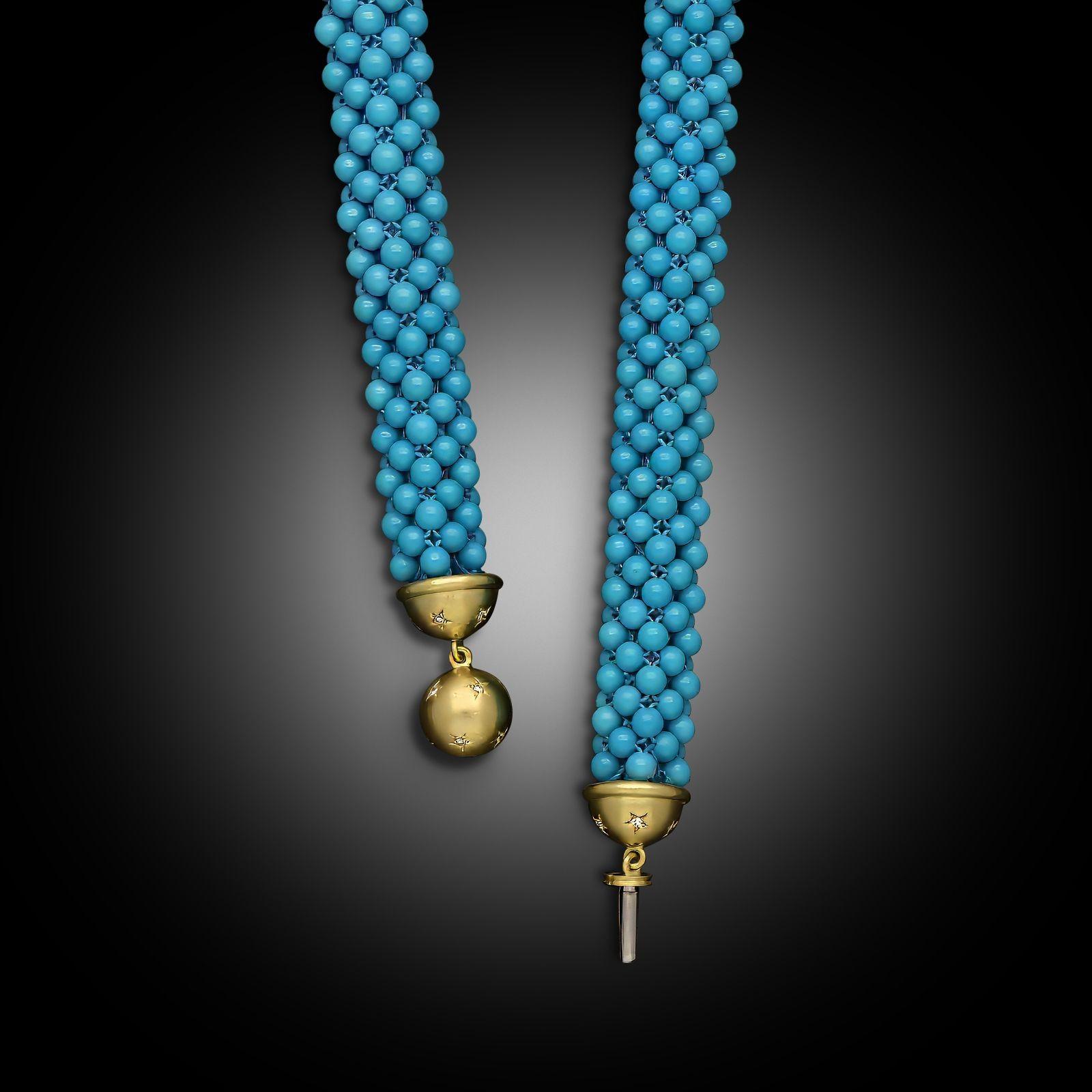 Hancocks - Collana con perline intrecciate in turchese, diamanti e oro giallo 18 ct. In condizioni Nuovo in vendita a London, GB