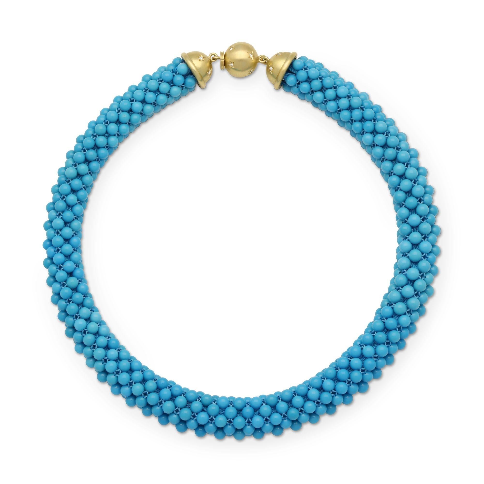 Hancocks - Collana con perline intrecciate in turchese, diamanti e oro giallo 18 ct. in vendita 1
