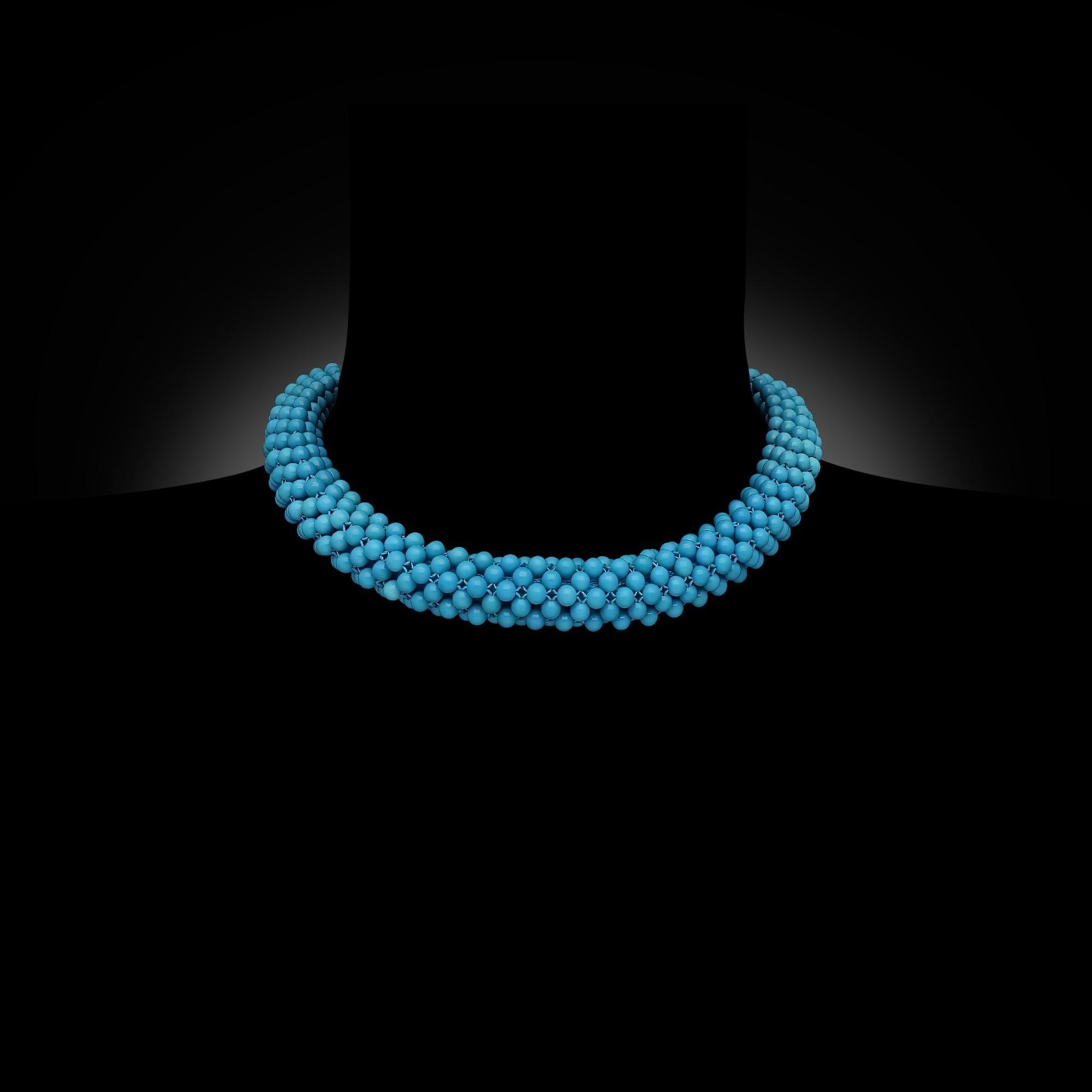 Hancocks - Collana con perline intrecciate in turchese, diamanti e oro giallo 18 ct. in vendita 2