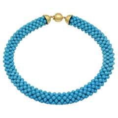Hancocks Turquoise, Diamond & 18ct Yellow Gold Woven Bead Necklace