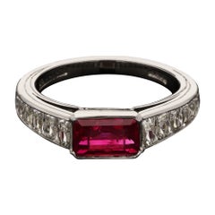 Hancocks Unusual Horizontally Set 1.75ct Emerald-Cut Ruby Ring Diamond Shoulders