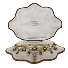 Hancocks Victorian Gold Old-Cut Diamond Pearl and Banded Agate Festoon Necklace