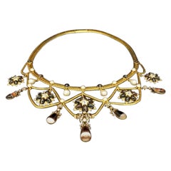 Hancocks Collar festón victoriano de oro con diamantes talla antigua, perlas y ágatas en banda