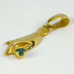 Hand 18K Yellow Gold Emerald Charm Pendant