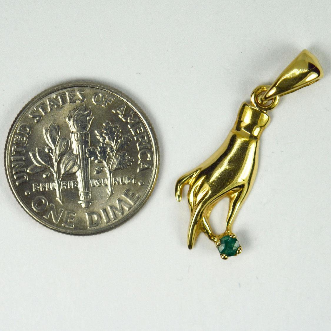 Hand 18K Yellow Gold Emerald Charm Pendant 1