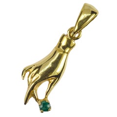 Hand 18K Yellow Gold Emerald Charm Pendant