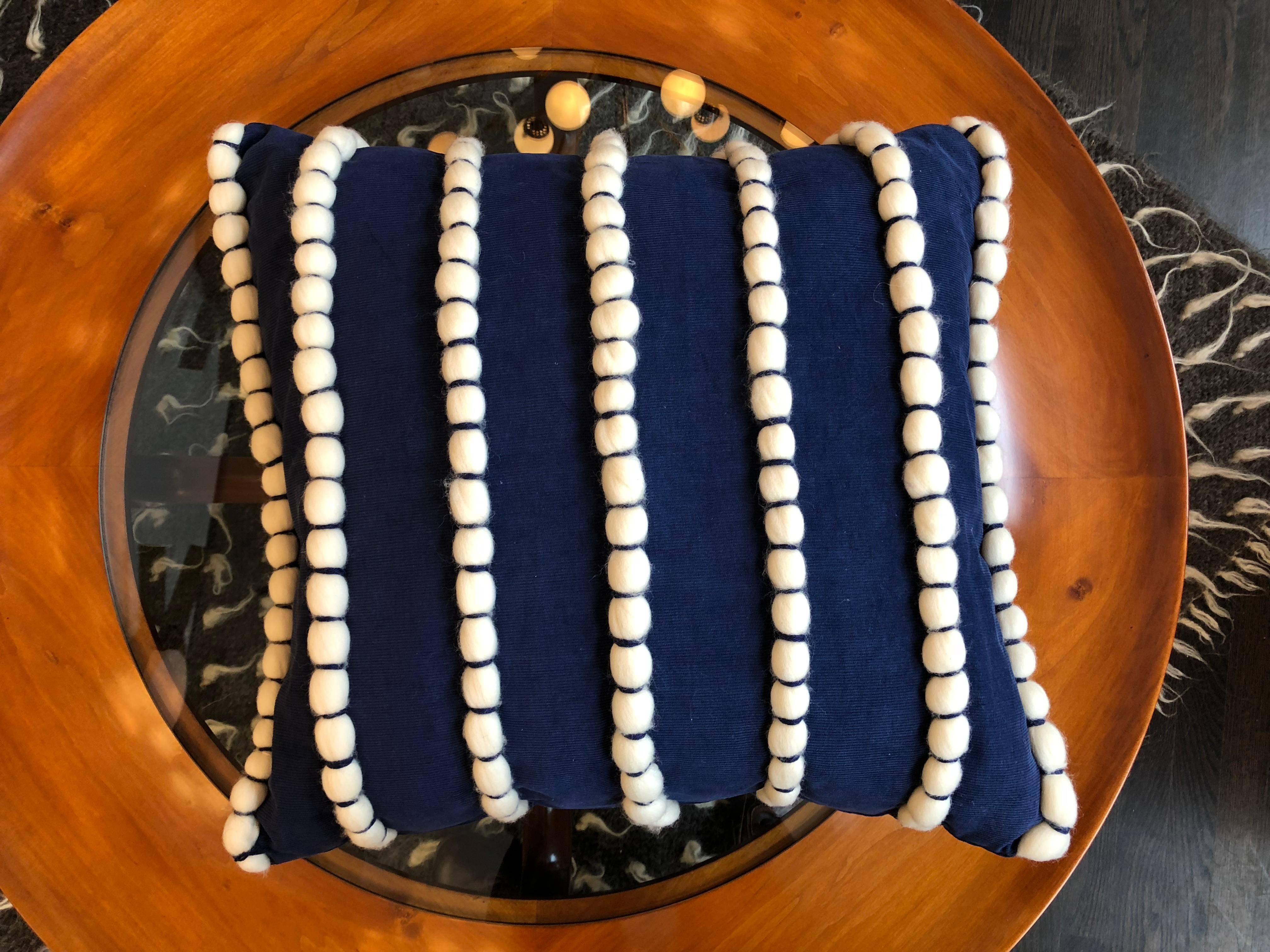 Italian “ Lido “ Blue Wool Pillow by Le Lampade 
