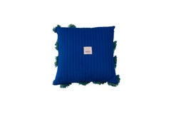 Hand appliquéd quilted blue cushion with diagonal detail by G+S x 2LG Studio