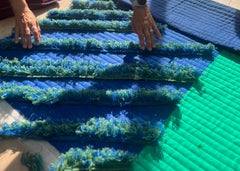 G+S x 2LG Studio hand appliquéd quilted blue diagonal cushion (COVER ONLY)