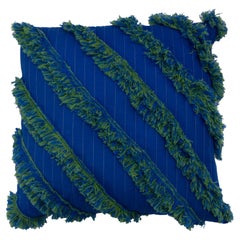 Hand appliquéd quilted blue cushion with diagonal detail by G+S x 2LG Studio