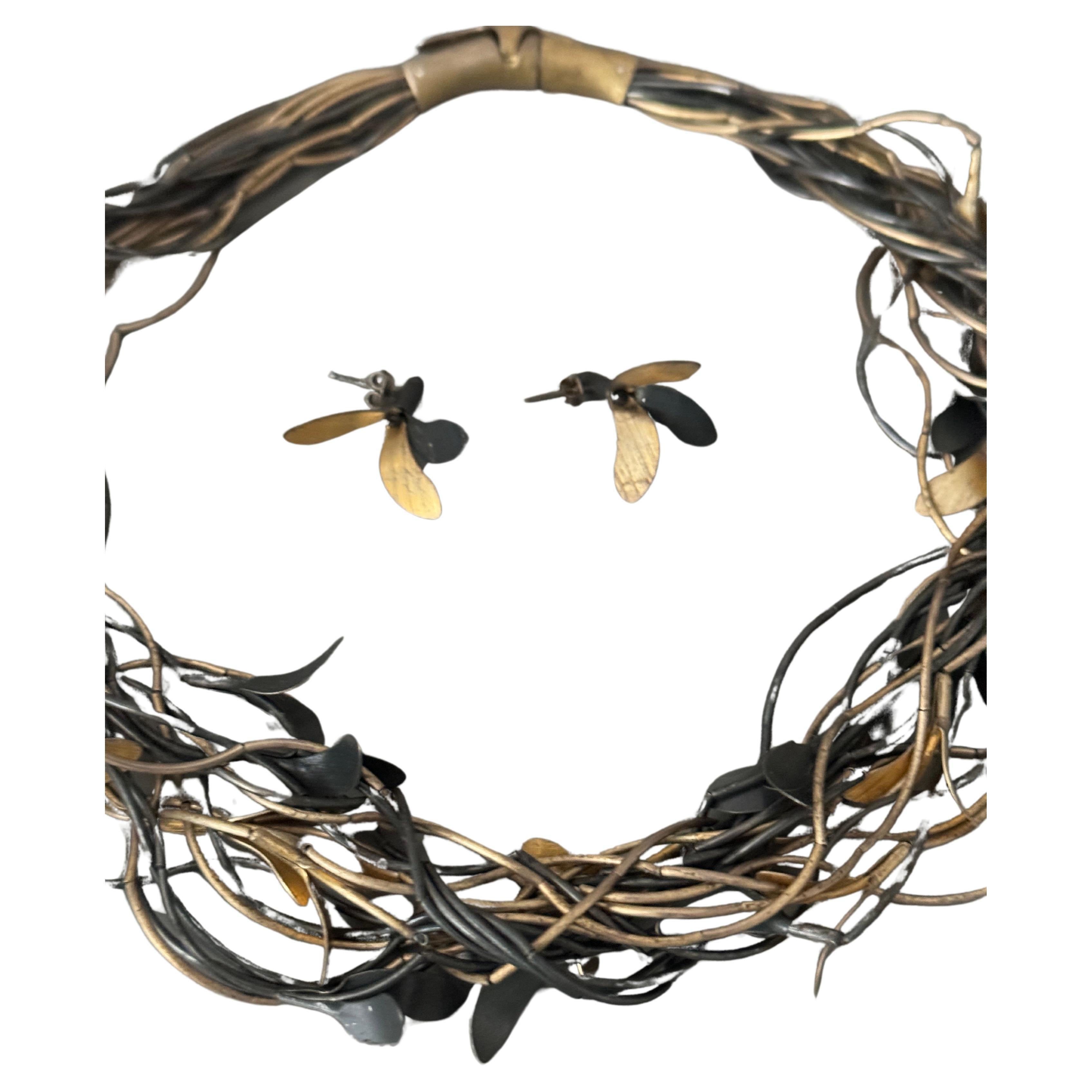 Artisan Hand Art Jewelry Stellring Multi Strand Necklace Earrings Set For Sale