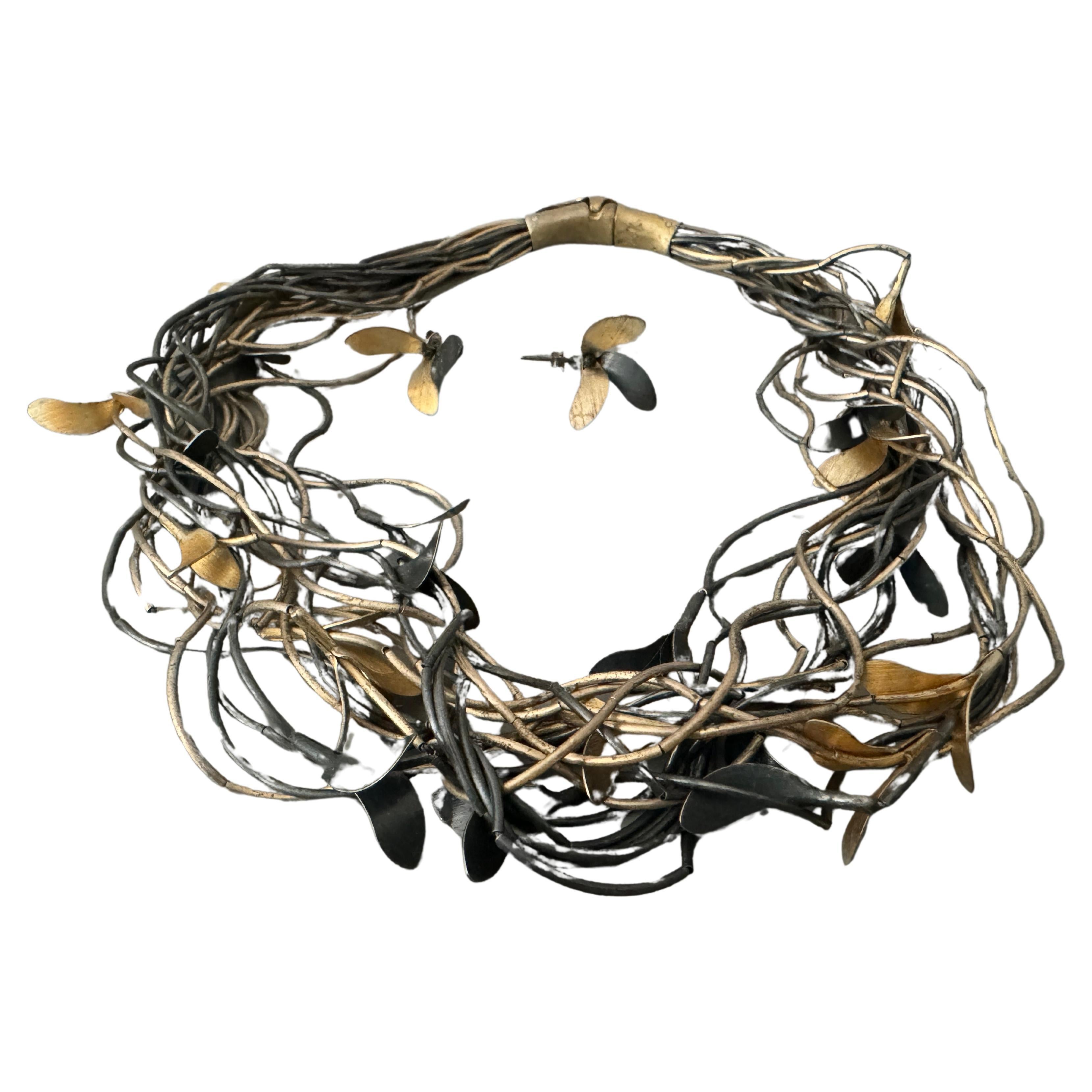 Hand Art Jewelry Stellring Multi Strand Necklace Earrings Set For Sale