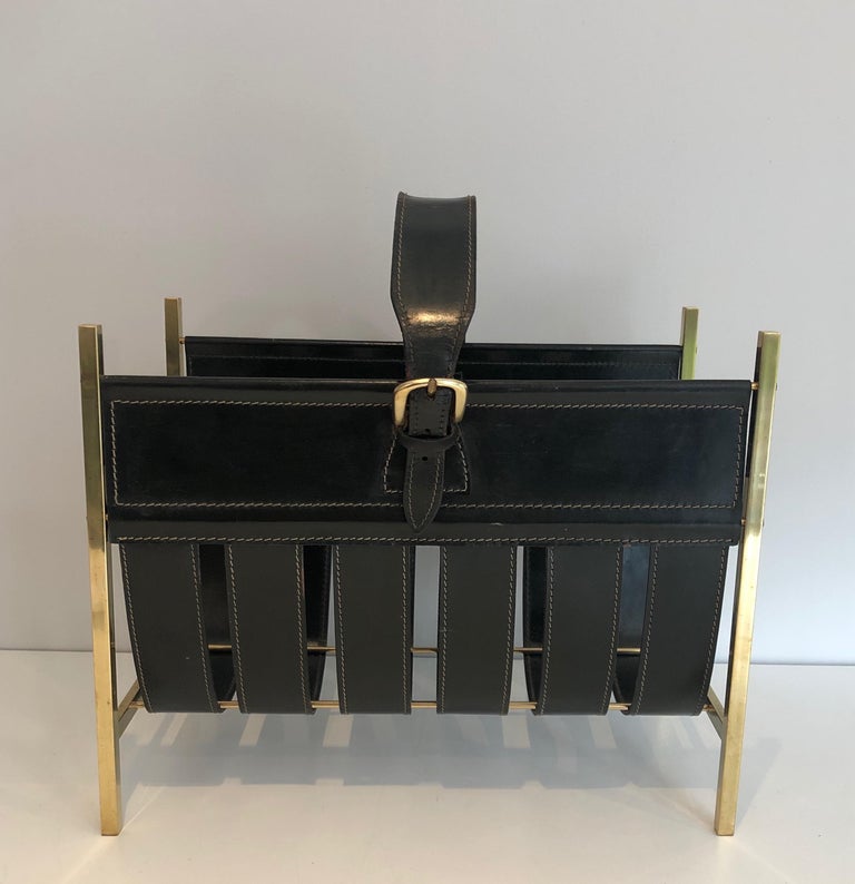 Hand-Bag Brass and Leather Magazine Rack by Jacques Adnet, circa 1940 ...