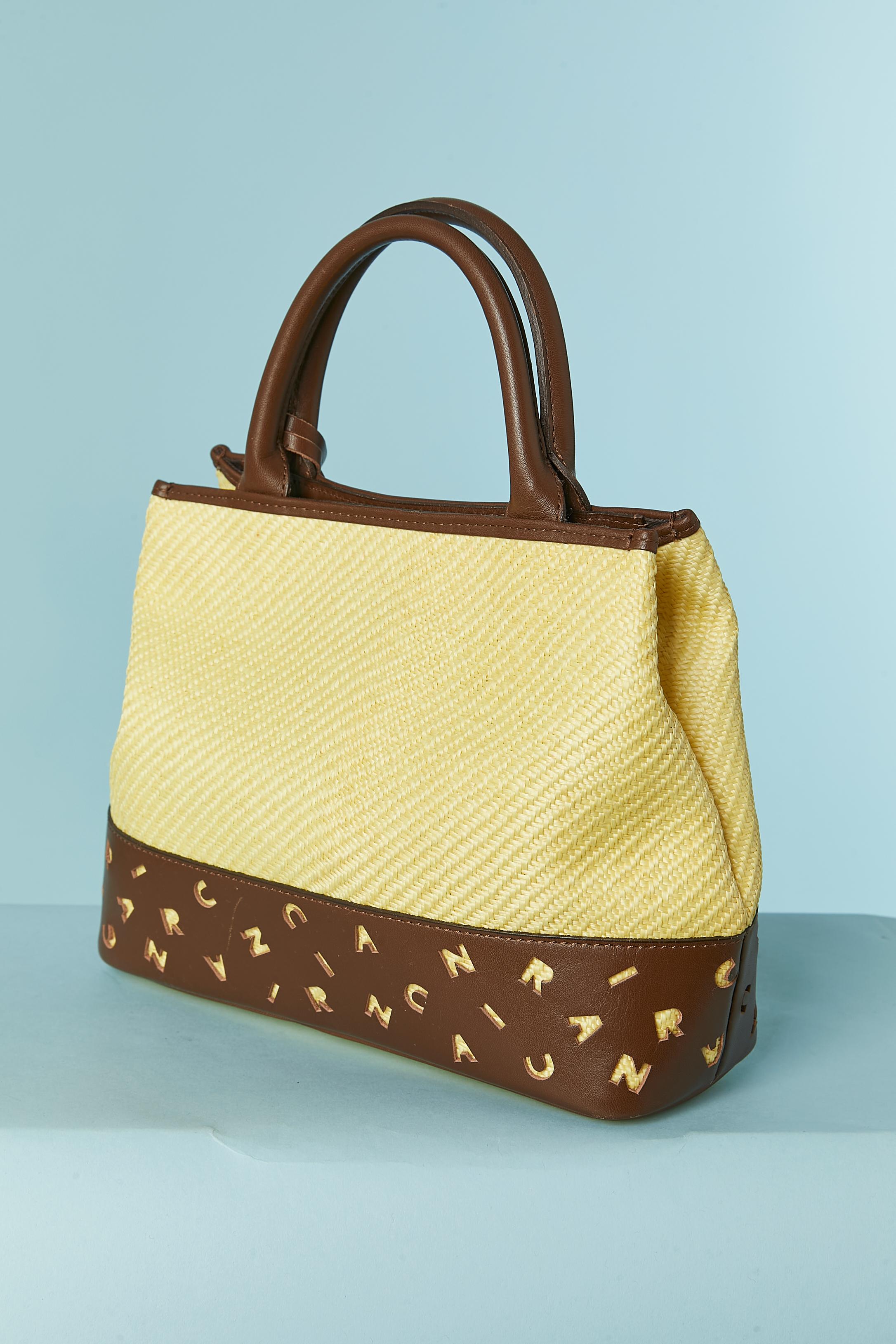 Beige Hand bag made of woven straw and laser-cut brown leather Nina RICCI For Sale