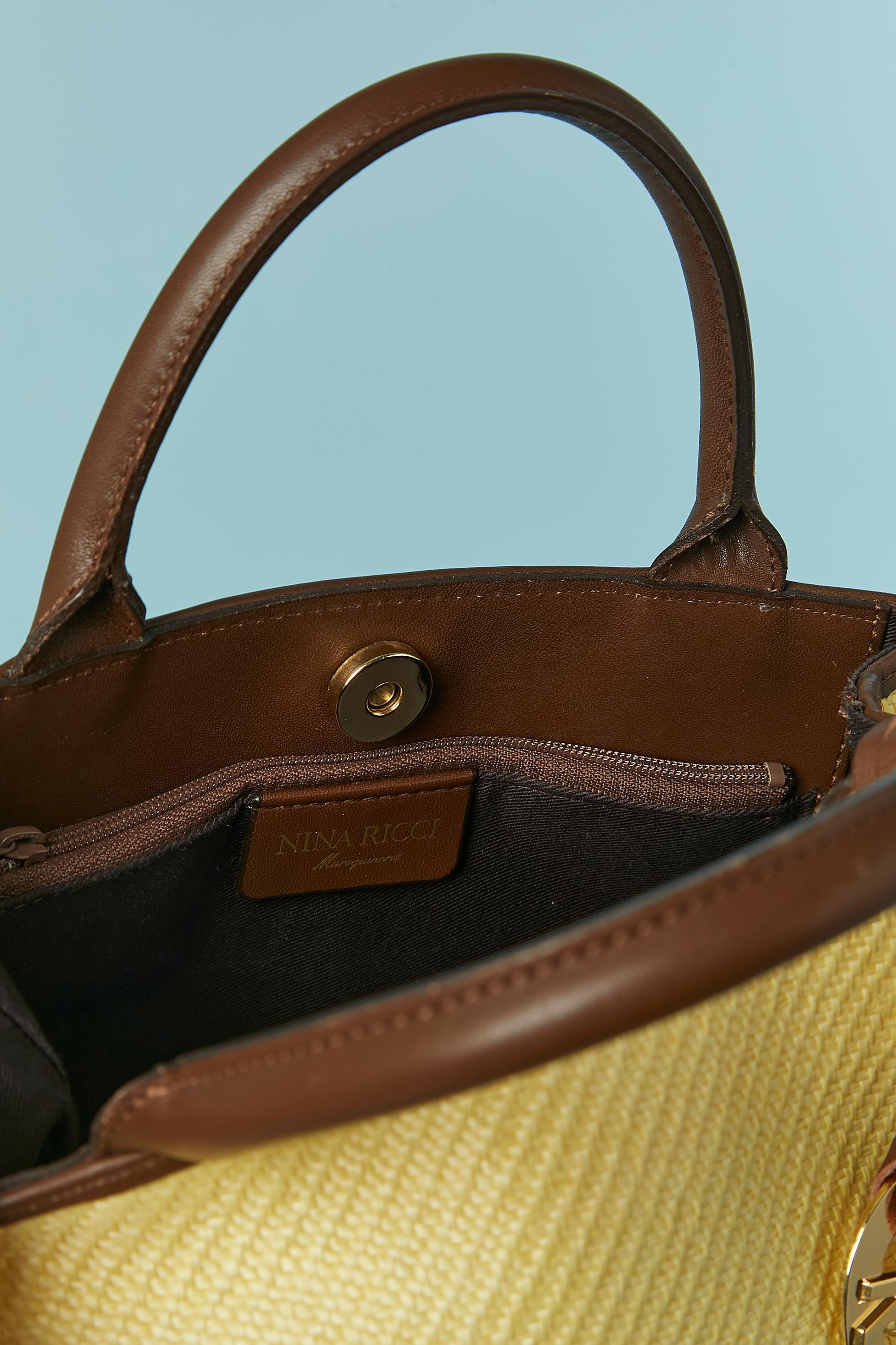 Hand bag made of woven straw and laser-cut brown leather Nina RICCI For Sale 1