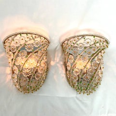 Hand-Beaded Italian Glass Wall Sconces Pair