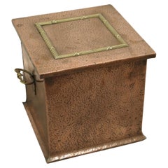 Antique Hand Beaten Arts and Crafts Copper Coal Box   