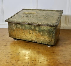 Hand Beaten Brass Fireside Slipper Box   “Where they ought to be”