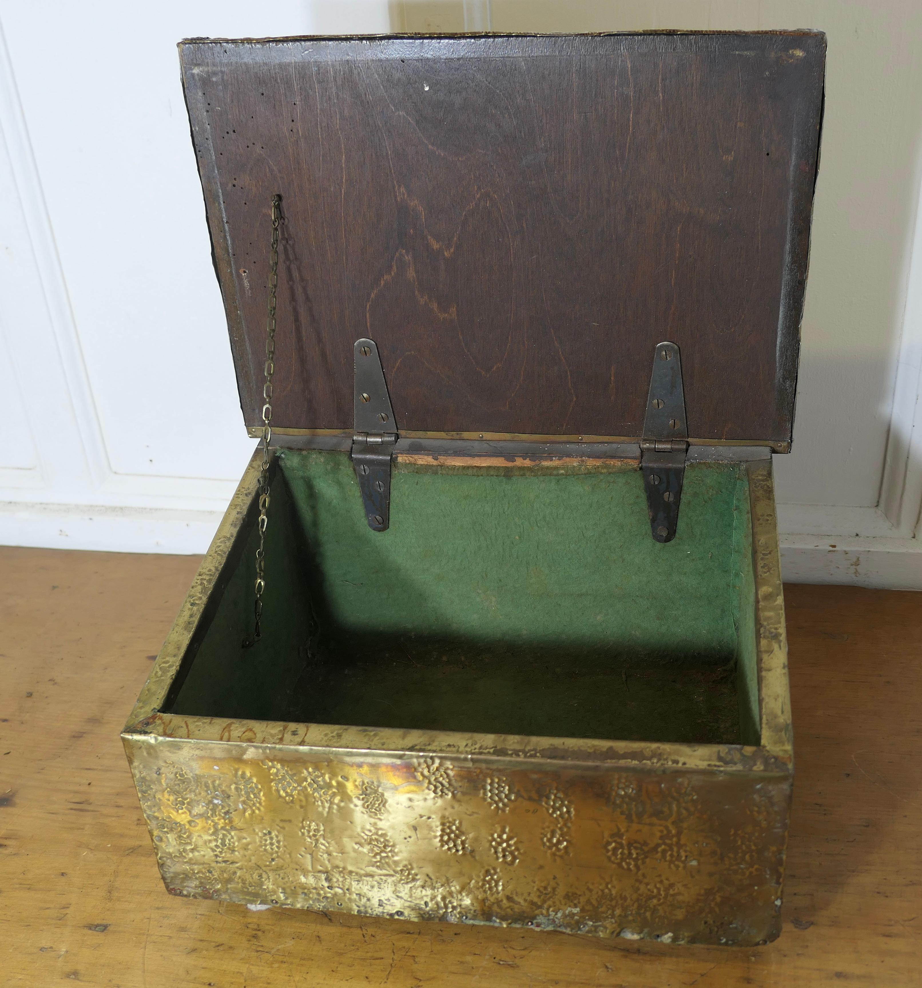 Hand Beaten Brass Fireside Slipper Box   “Where they ought to be” For Sale 2