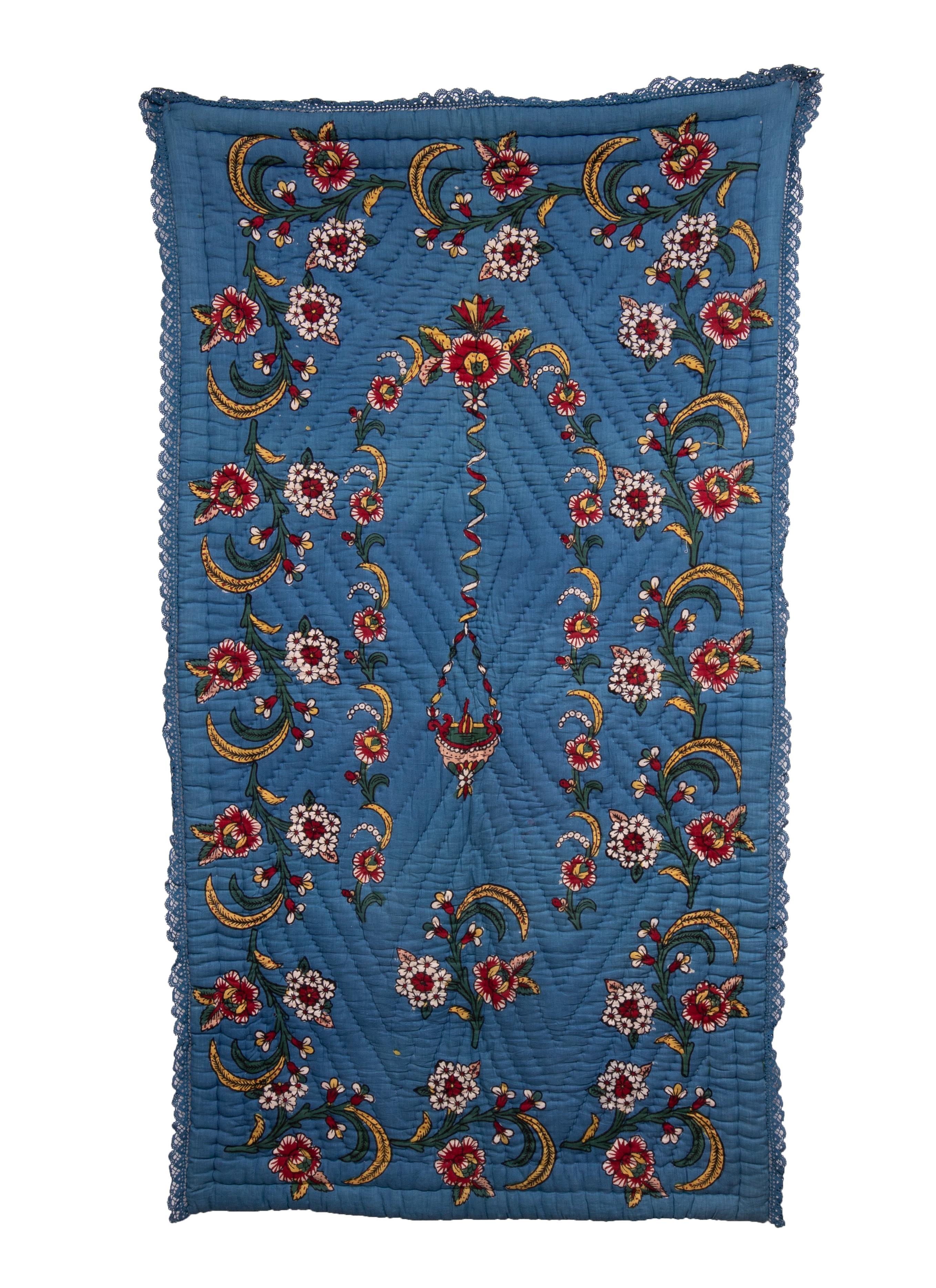 Hand Block printing is one of the land marks of Western Anatolian material culture. These quilts have been used either as prayer mats of wall hangings.