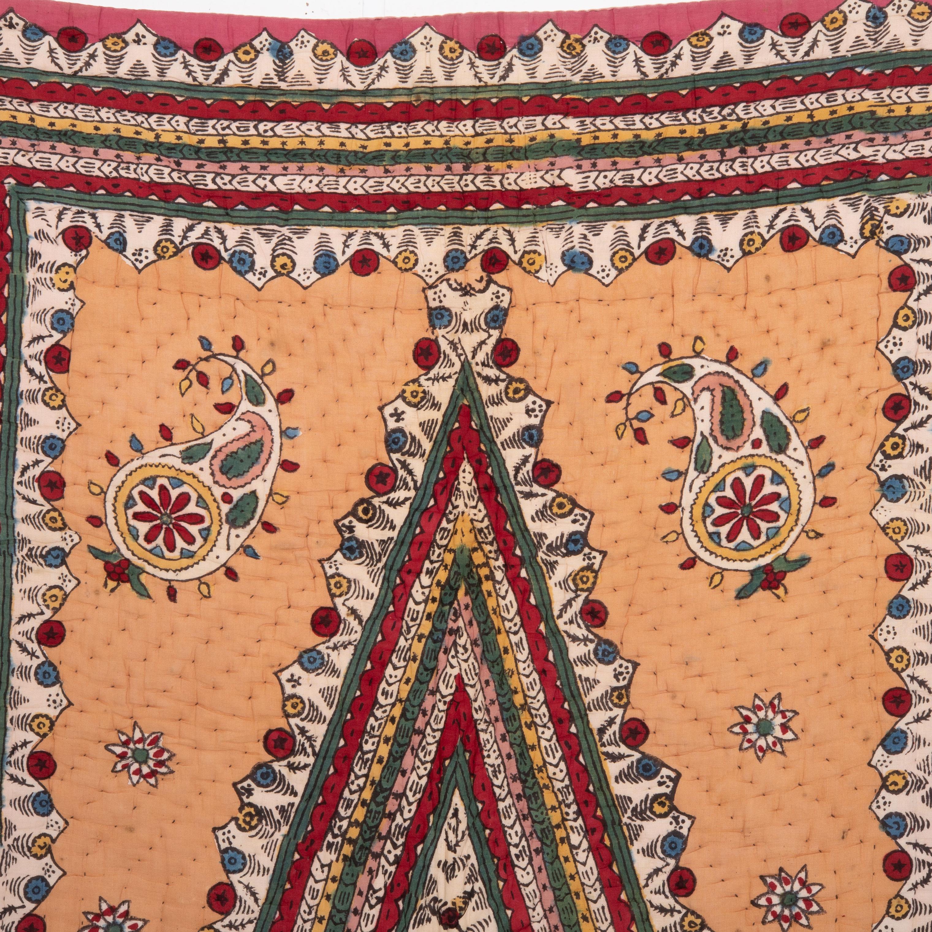 Folk Art Hand Block Printed Anatolian Quilt, Early 20th C For Sale