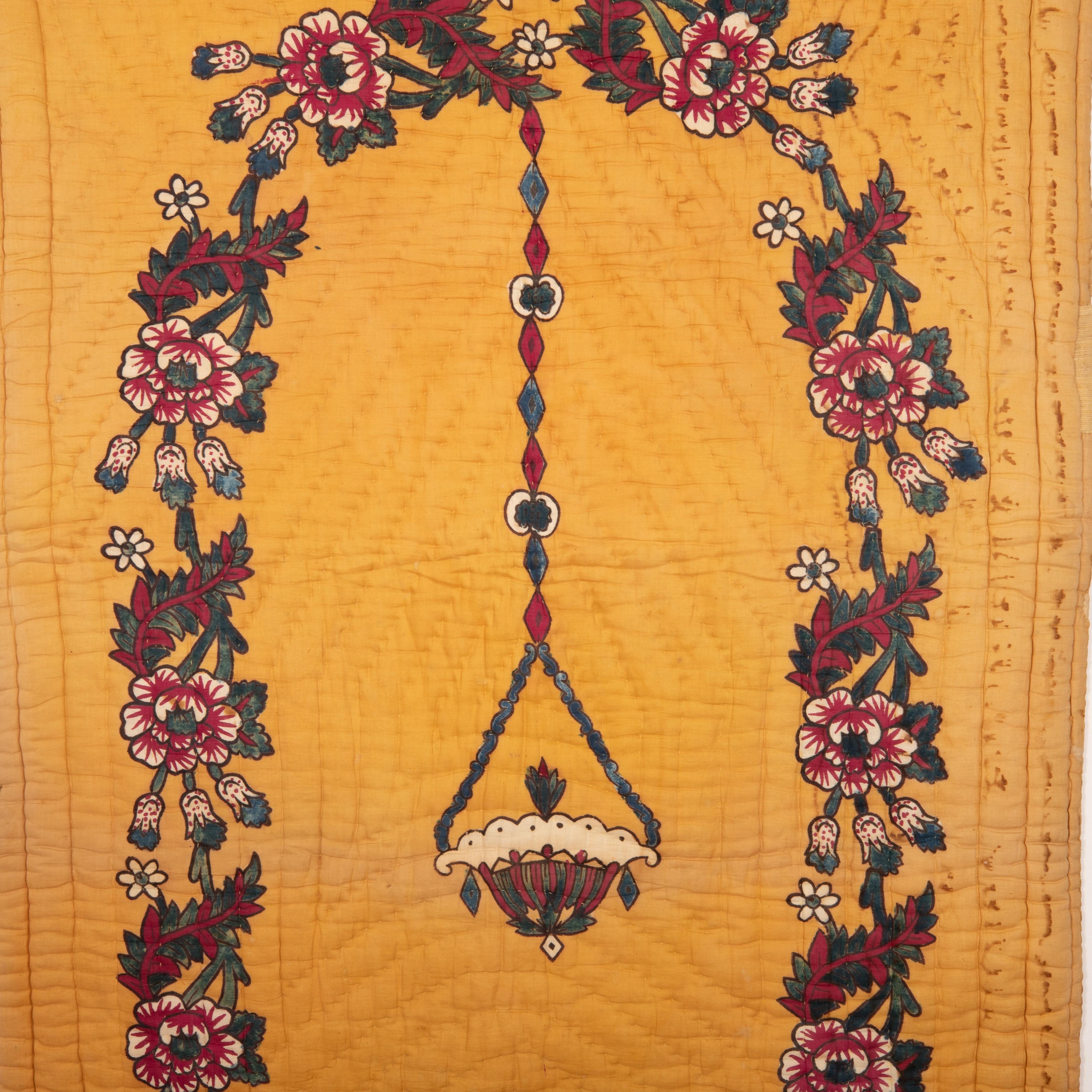 Turkish Hand Block Printed Anatolian Quilt, Early 20th C For Sale