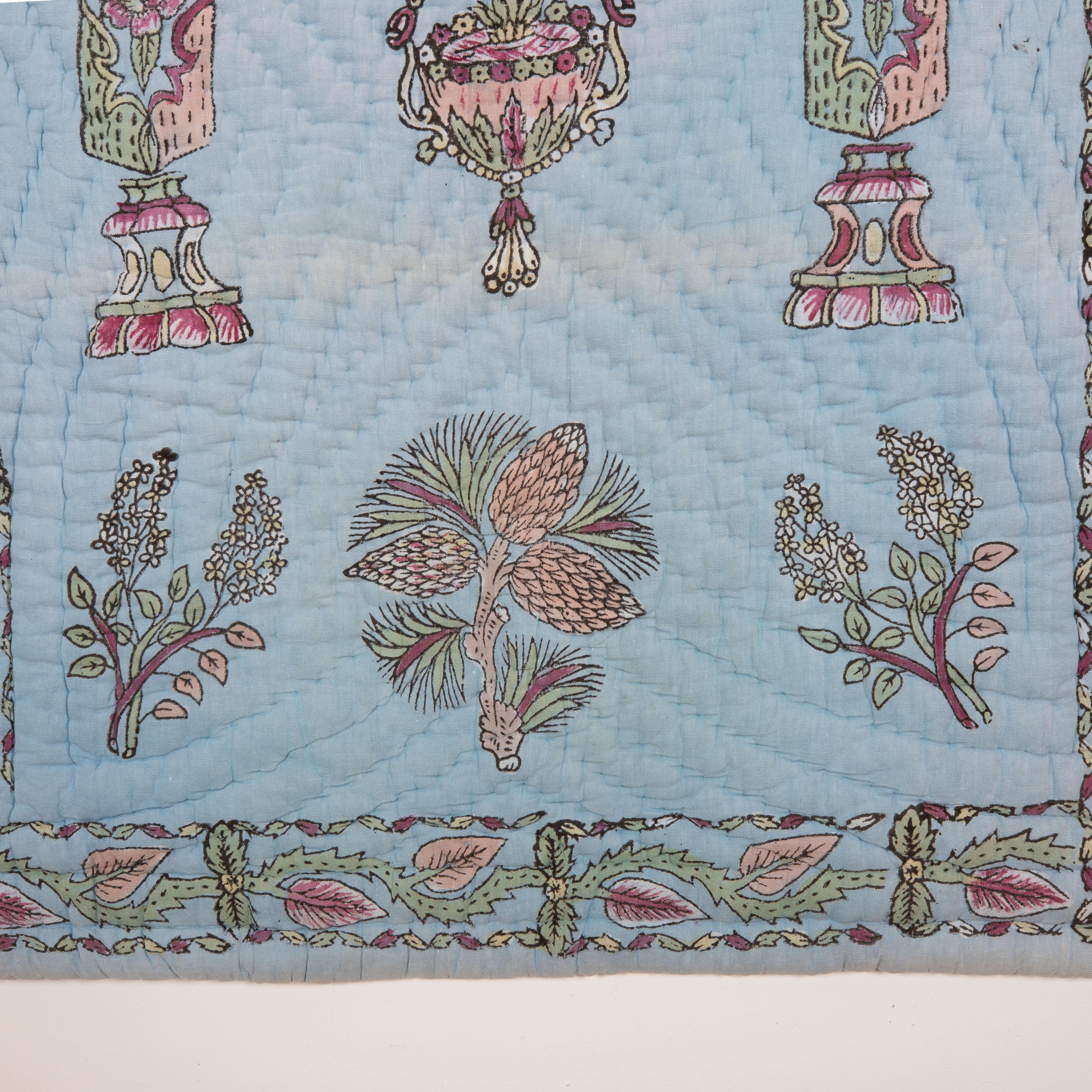 Quilted Hand Block Printed Anatolian Quilt, Early 20th C For Sale