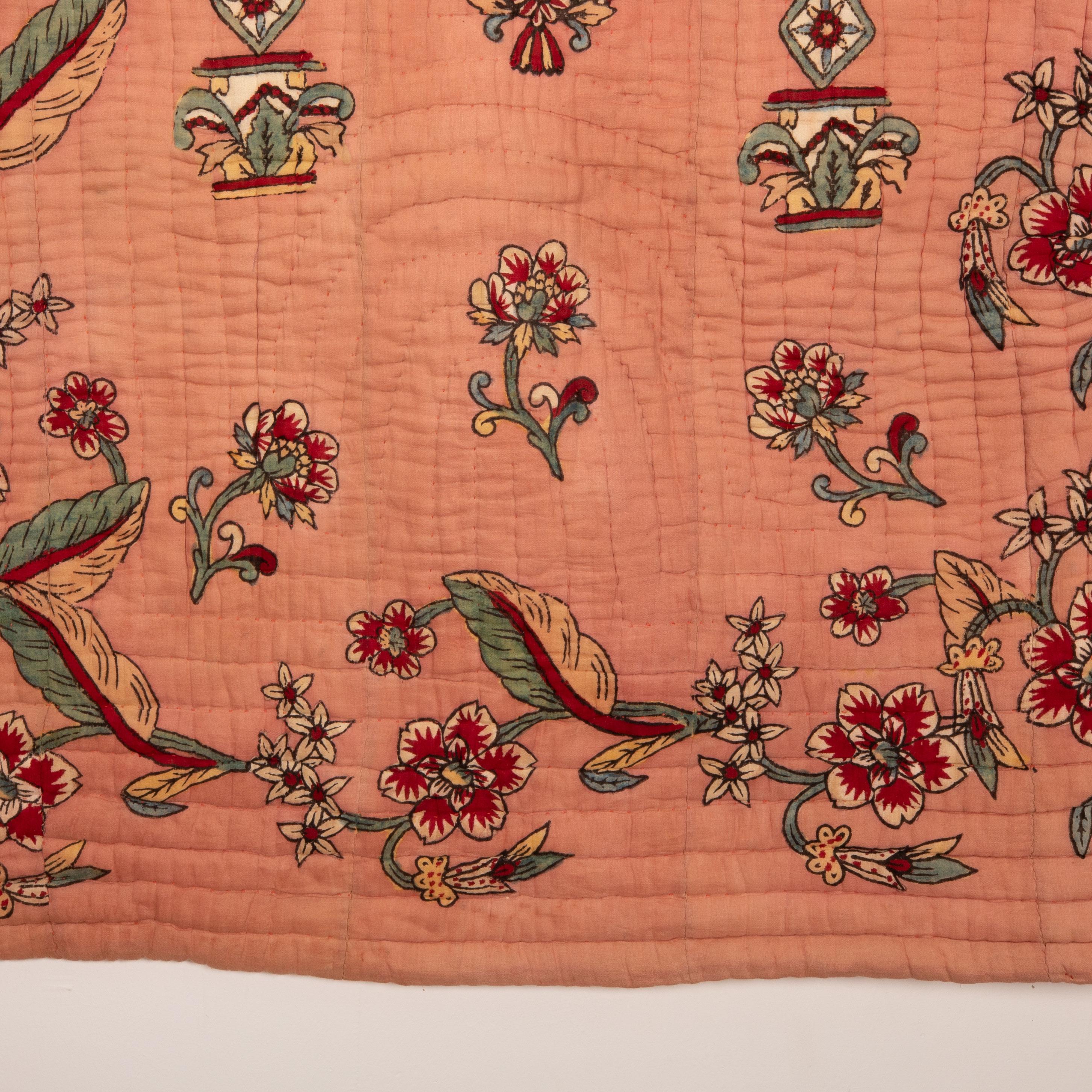 Quilted Hand Block Printed Anatolian Quilt, Early 20th C For Sale