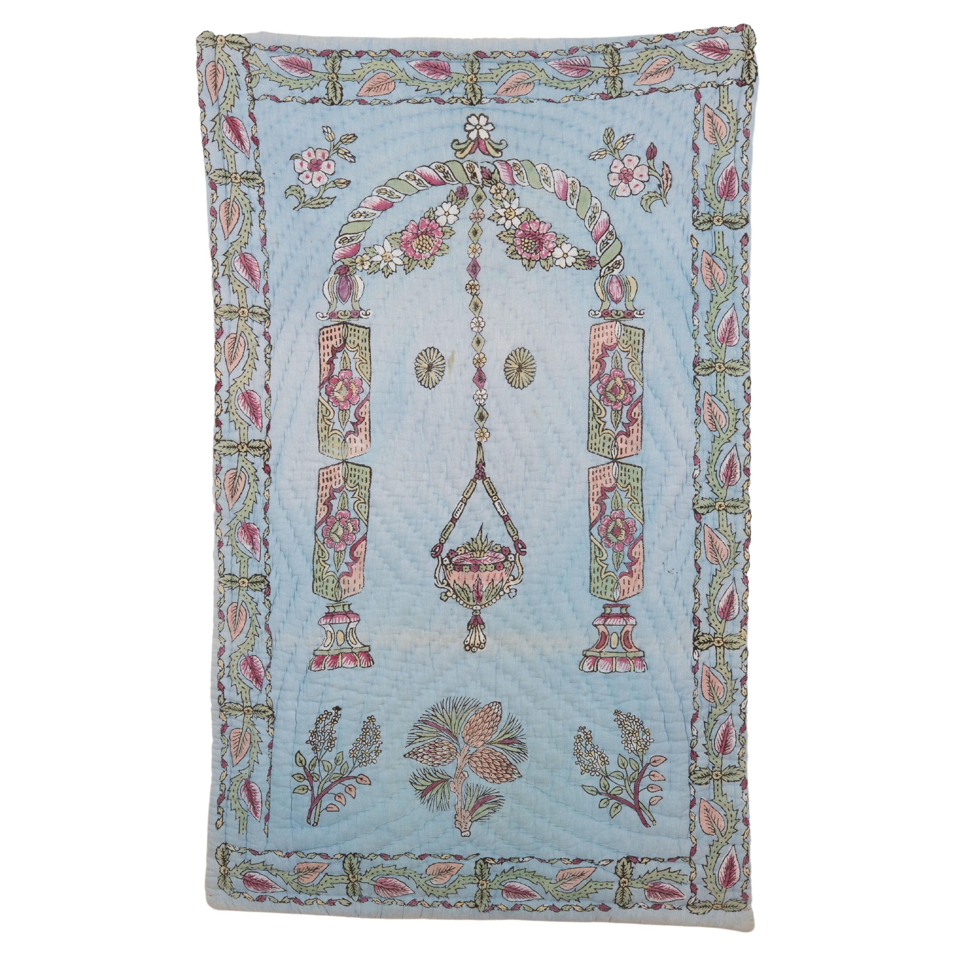 Hand Block Printed Anatolian Quilt, Early 20th C For Sale
