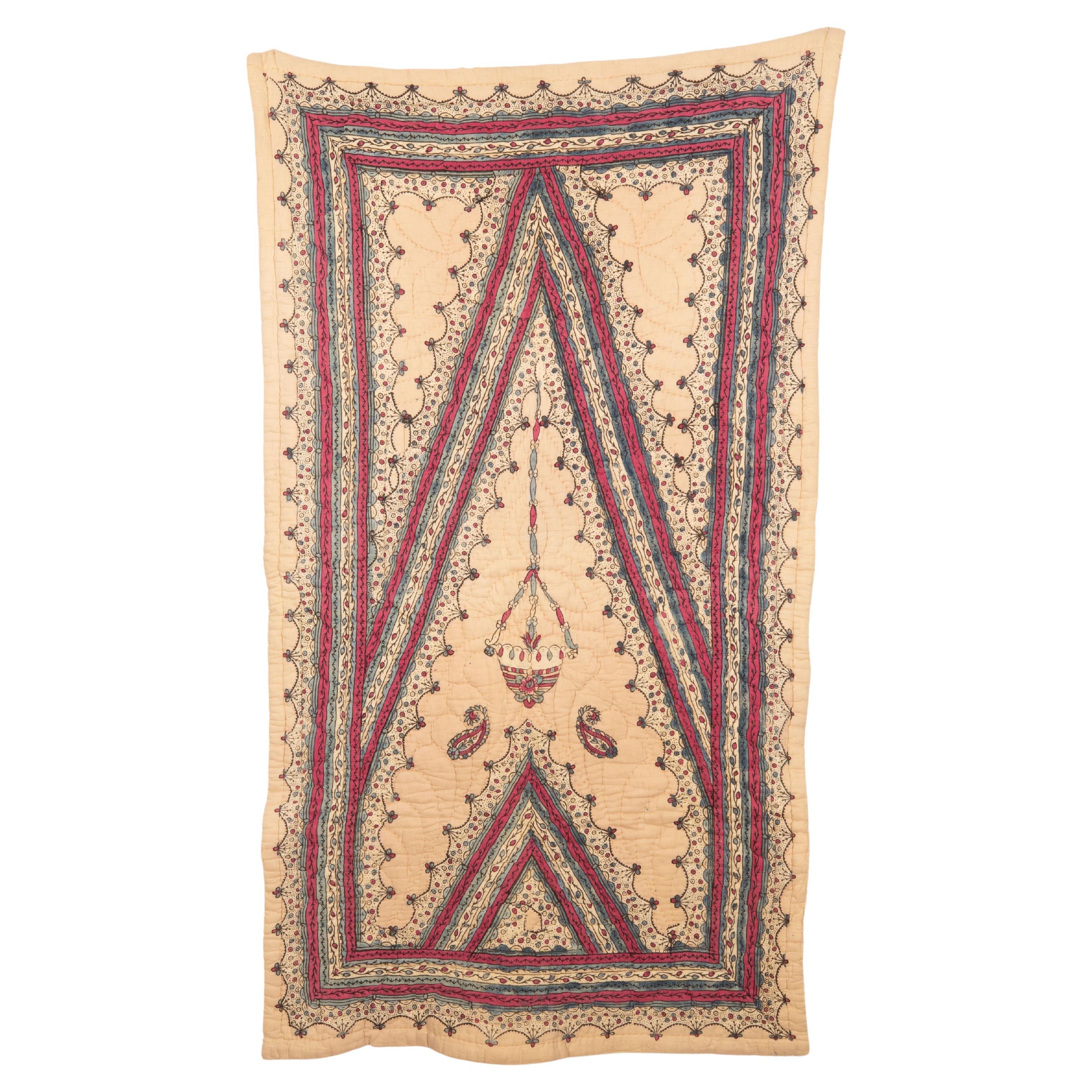 Hand Block Printed Anatolian Quilt, Early 20th C For Sale